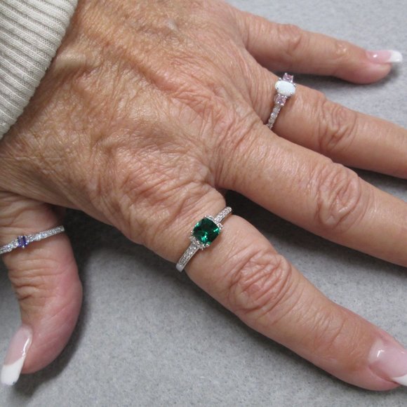 Dazzling Dainty 925 Sterling Silver OPAL Ring> Sparkling CZ's, Non Tarnish - Picture 7 of 7